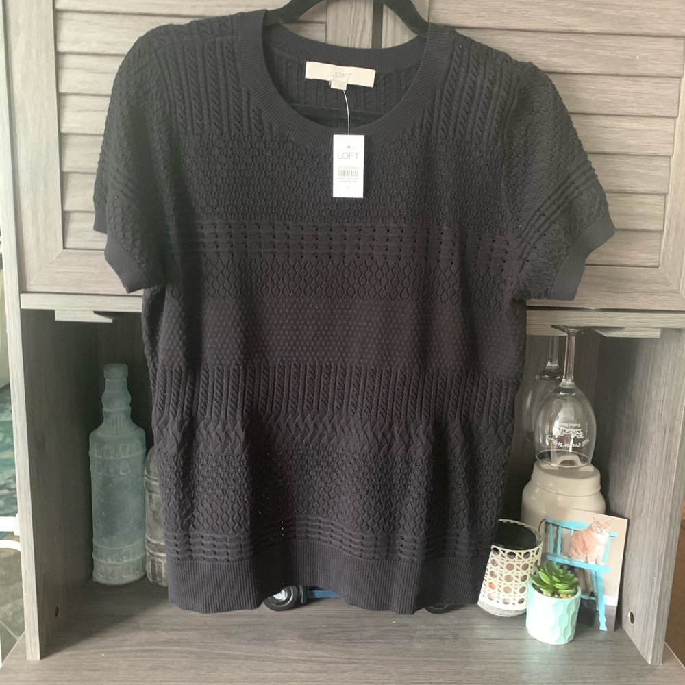 LOFT knit sweater Black cotton MEDIUM NWT